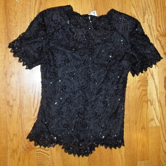 Brilliante By JA Vintage Short Sleeve Beaded Embellished Evening Top - EUC - Picture 5 of 11